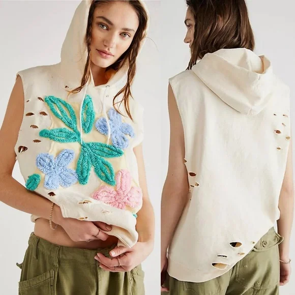 Free People x Tricia Fix Chenille Flower Hoodie - Picture 1 of 8